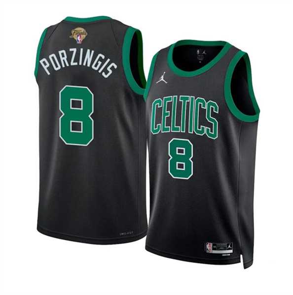 Mens Boston Celtics #8 Kristaps Porzingis Black 2024 Finals Statement Edition Stitched Basketball Jersey Dzhi